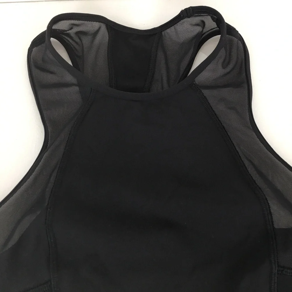 Lululemon Cropped Workout Tank Top Black Sheer Mesh Panels Athletic Racerback
